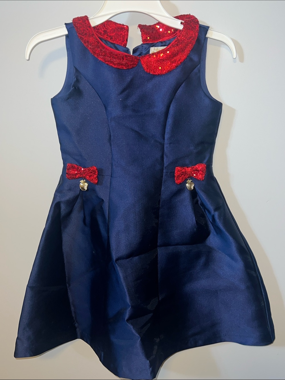 Official Disney Princess Girls Snow White Satin Party Dress with Red Sequin Trim